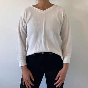 Uniqlo // white waffle v-neck sweater